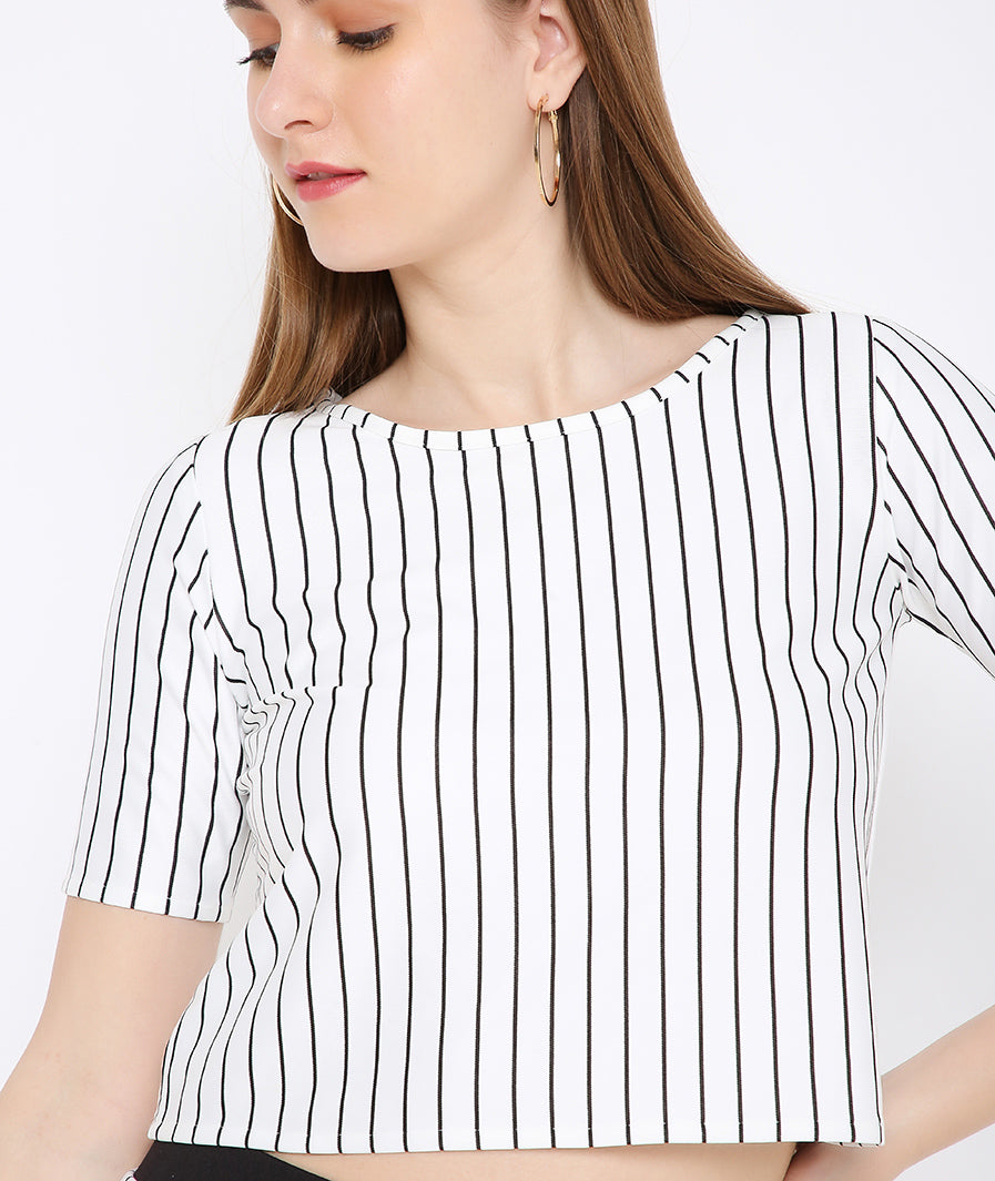 White Striped Crop Top